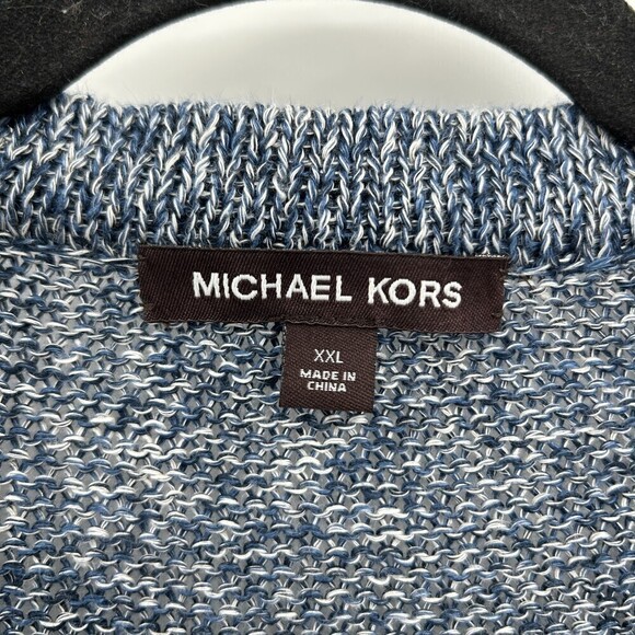 MICHAEL KORS Blue White Knit 100% Linen Button Up Cardigan Sweater Size XXL - Picture 5 of 6